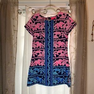 Lilly Pulitzer, blue and pink print romper dress. Size 8